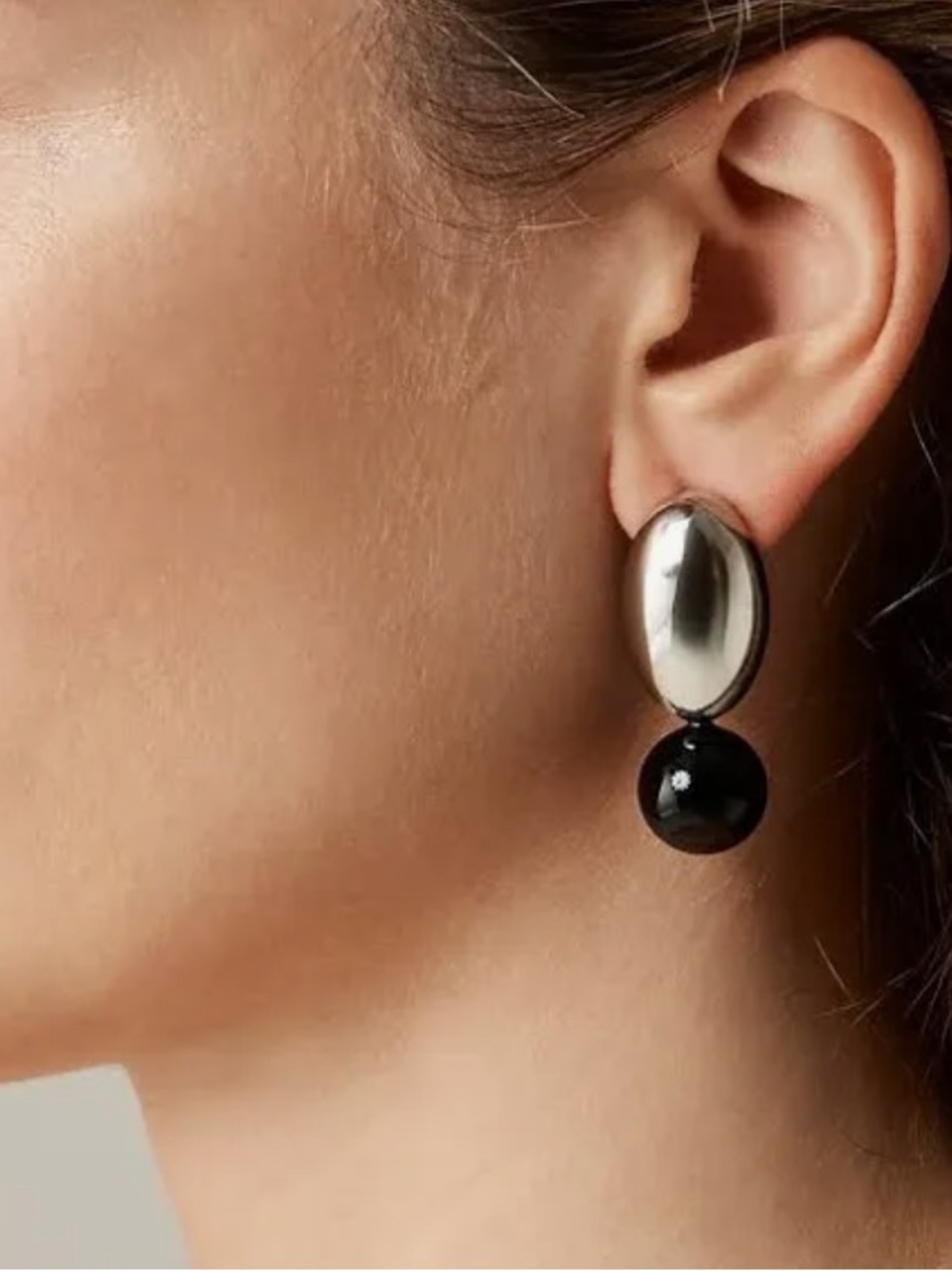 J. Crew Black and Silver Drop Pearl Disc Earrings